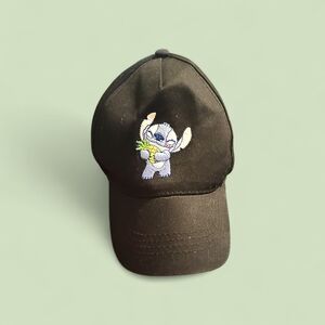 Black Baseball Cap with Embroidered Stitch Character